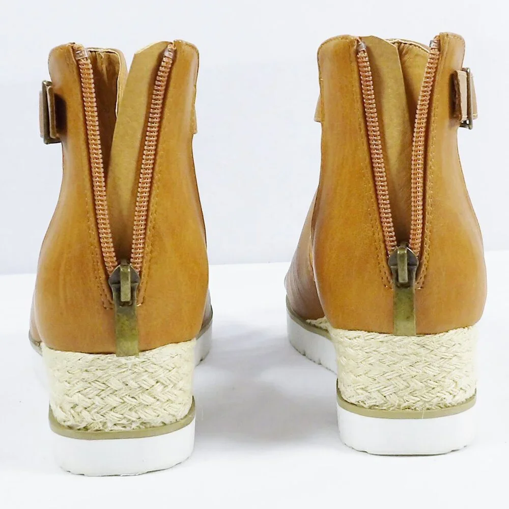 Corkys SUGAR CITY Espadrille Low Wedge Sandals Cognac Brown NIB Open Toe